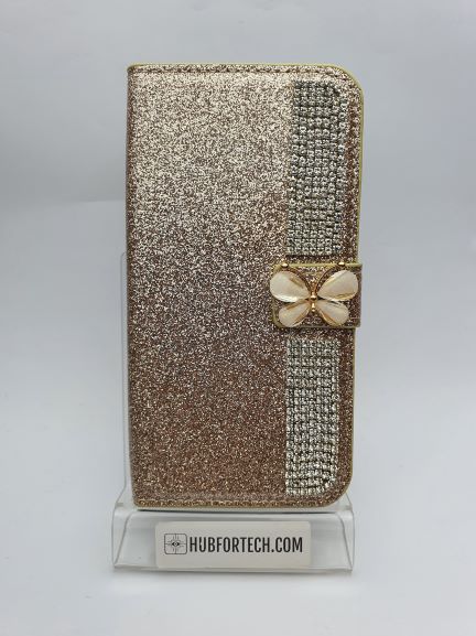 Galaxy S9 Wallet Case Sparkling Gold with Butterfly