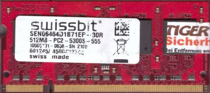 Swissbit 512MB PC2-5300S-555 - Preowned